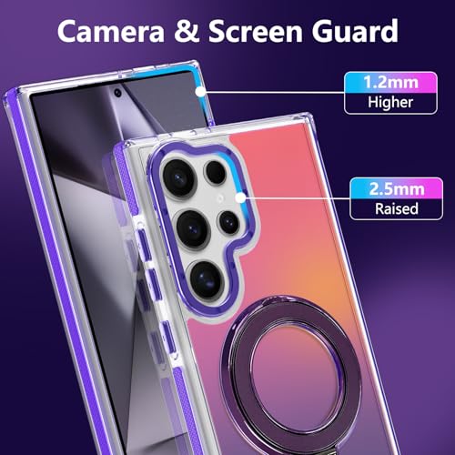 Image of Magnetic for Samsung Galaxy S24 Ultra Case with Stand [Compatible with Magsafe] [Cute Fluorescent Design] [1 Screen Protector] Slim Translucent Matte Case for Galaxy S24 Ultra 6.8 inch, Purple
