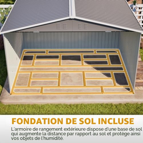 Abri de jardin en métal 300 x 252 cm – Gris – Grand abri de jardin résistant aux intempéries avec toit à pignon, pour vélos et outils, abri de jardin XXXL