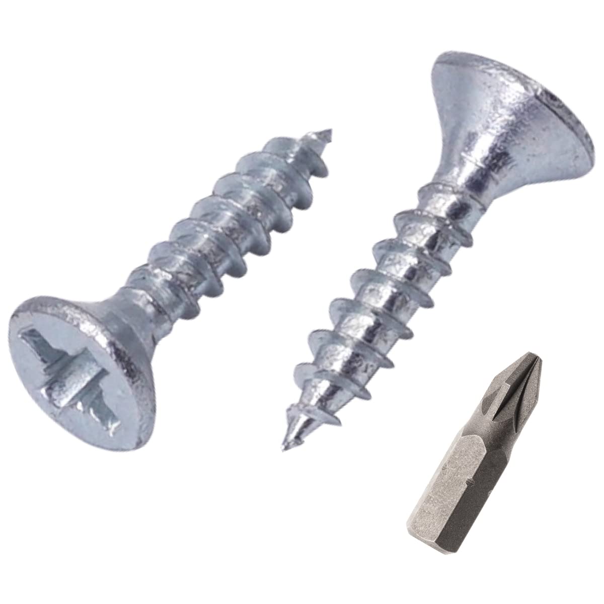 SKIR'CO (Pack of 100 pcs) Zinc Plated Steel 3.5 x 16 mm Silver Wood Screws, Pozidriv Countersunk Head, Chipboard Screws