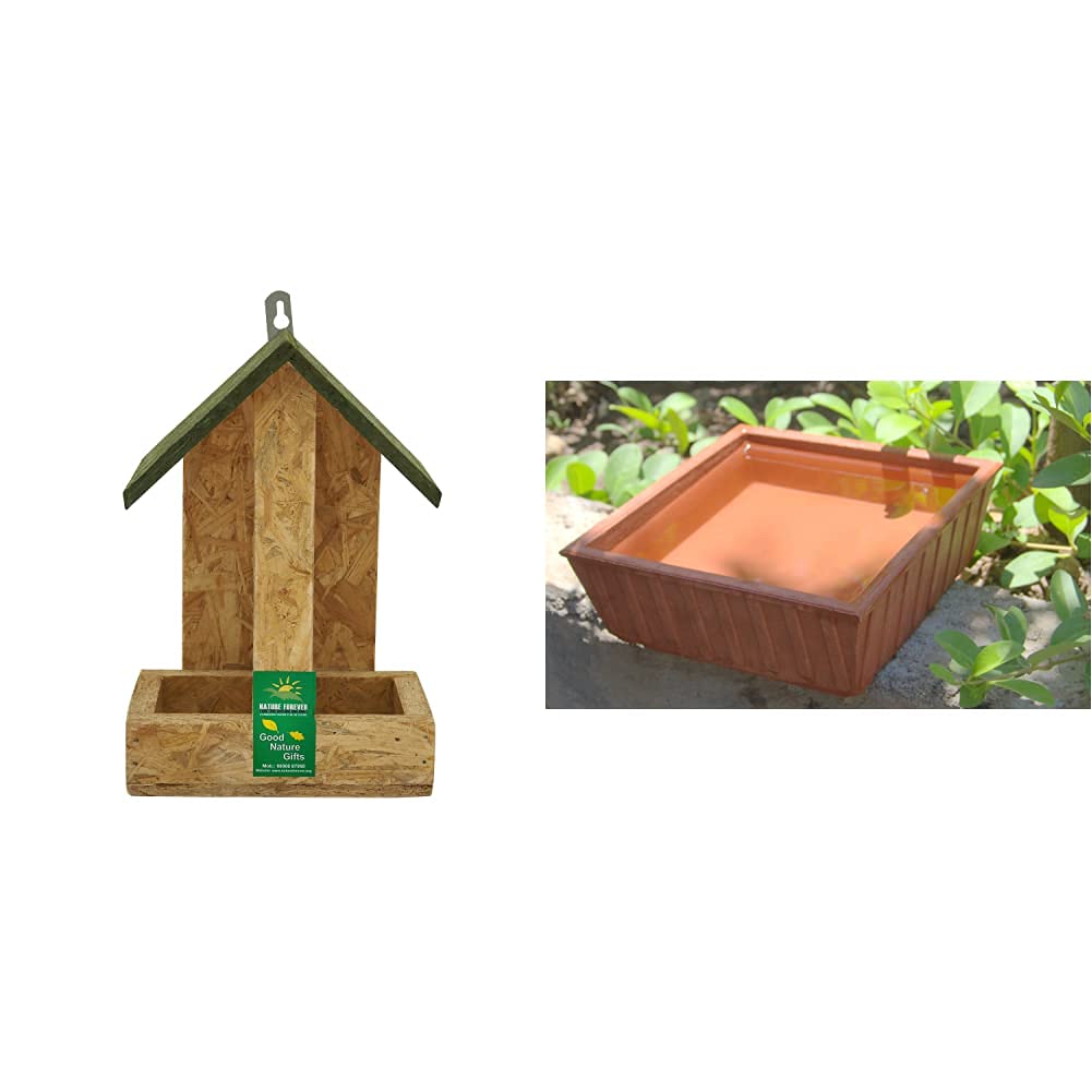 Nature Forever Hut Wooden Feeder, Brown & Earthen Pot (Teracotta Bird Bath) - 8 inch x 8 inch (B09H5L9KFN) Amazon Price History, Amazon Price Tracker
