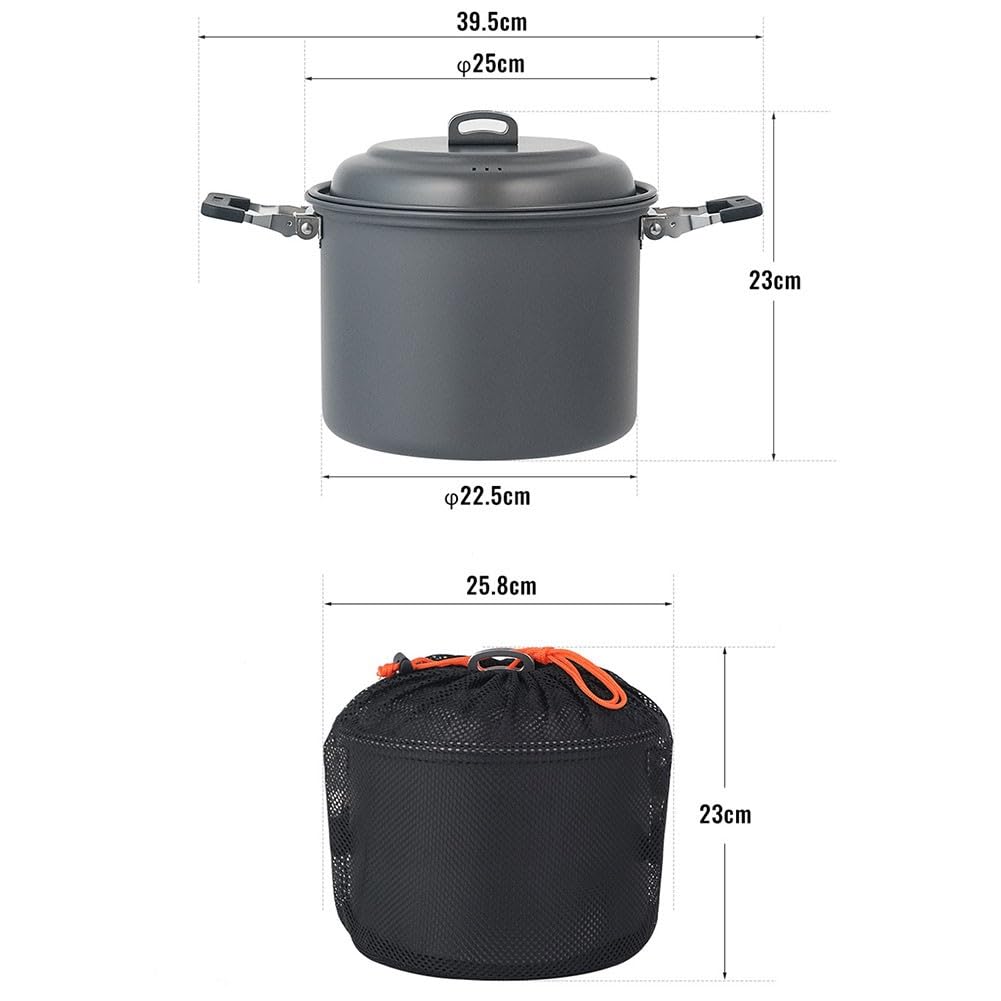 Składany zestaw garnków do gotowania na parze 6,5 l, na kemping i piknik, twarde anodowane aluminium + stal nierdzewna, lekki 882 g, kompatybilny z większością pieców kempingowych