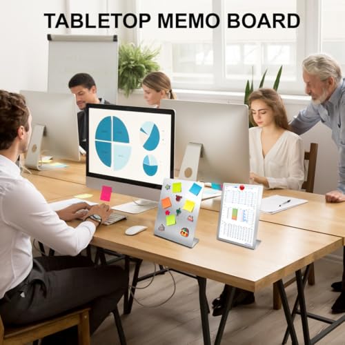 2 Pcs Magnetic Bulletin Board with Stand Metal Tabletop Memo Board Magnet Menu Easel Board Stainless Steel Display Stand for Office Home Kitchen School 10.4 x 6 in image 7