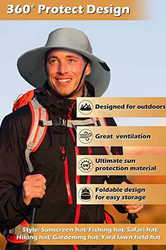 Image of Men Safari Sun Hat Wide Brim Boonie Fishing Cap with Adjustable Drawstring