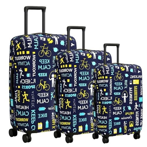 Image of Luggage Cover Trolley Covers for Suitcase Washable Dust Proof Anti-Scratch Protector Polyester Printed Stretchable Fabric (Fits Fiber /Plastic Trolley Bags Only) Navy 20+24+28 Inch