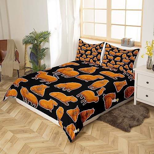 Homewish Capybaras Duvet Cover Single, Cute Capybara Bedding Set, Cartoon Animal Black Comforter Cover - Image 2