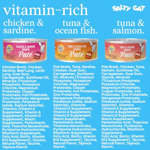 Image of Salty Cat Captain's Catch Dinner Pate Variety Pack Cat Food for Cats, 12 Cans (3 oz Each)