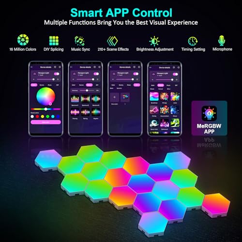 Image of 20-Pack Hexagon Light Panels - Smart RGB LED Wall Lights with App & Remote - Music Sync Gaming Lights for Gamers, Game Room Decor, Gaming Equipment, Living Room, Bedroom, Kids & Adults