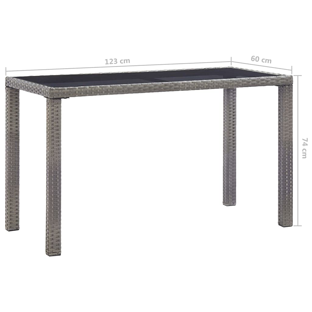 Stół ogrodowy z polirattanu, antracyt, 123 x 60 x 74 cm, ze szklanym blatem, stabilna rama stalowa, wodoodporny rattan PE, łatwy w pielęgnacji, idealny do ogrodu, na taras, werandę, stół do