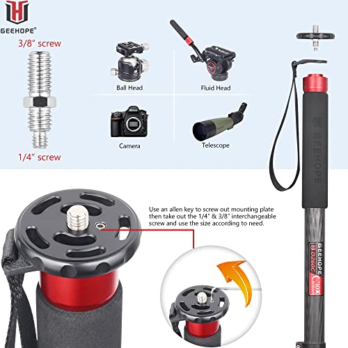 Carbon Fiber Camera Monopod 63In/160Cm 4-Section Leg Professional Video Stand For Canon Nikon Gopro Dslr Dv Video Camcorder, Max Load 22Lb/10Kg, Geehope D260C #TOP3