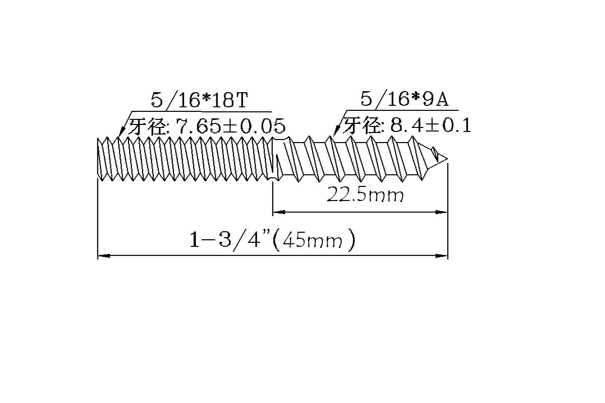 FAFEFC 36PCS 5/16 * 1-3/4'' Single Tip Double Ended Tooth Bolt Furniture Hanger Bolt Double Threaded Rod Bolt 45mm Length Self Tapping Screw Furniture Accessories