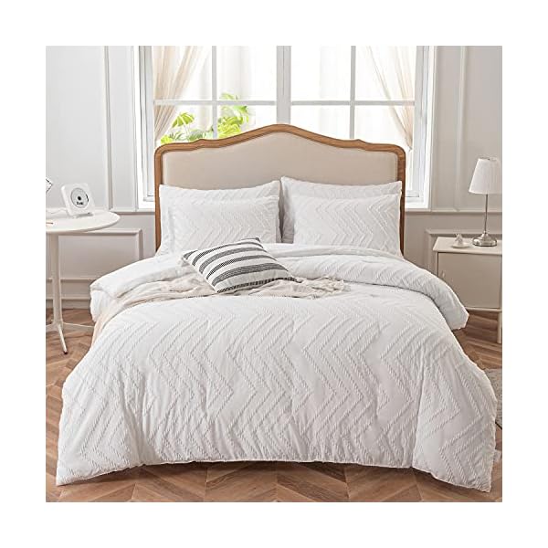 SLEEPBELLA Queen Size Comforter Set, White Bedding Set Tufted Design