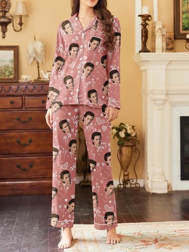 Personalzied Pajamas Set with Photo Custom Face Pajamas Customized Sleepwear Button Down Couples Funny PJ for Women Men2