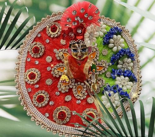 Image of Partish Laddu Gopal Dress with Mukut, Mala, Bansuri, Kangan l Ladoo Gopal Dress l Bal Gopal l Kanha Ji Thakur Ji Heavy Dress Size 0 1 2 3 4 5 6 7 8 (Red+Green, Size 6)