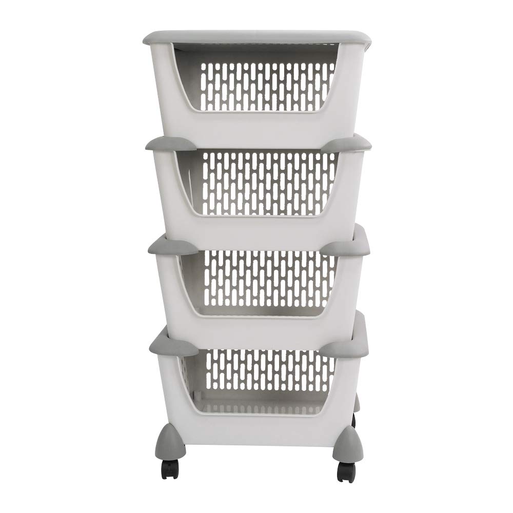 Obstnny 4 Pack Stacking Storage Bins, Multipurpose Large Plastic Baskets