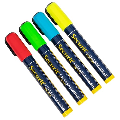 American Metalcraft SMA510V4 Securit Chalk Markers, Rain & Smear Proof, Pack of Red, Green, Yellow & Blue, Case of 120 Packs