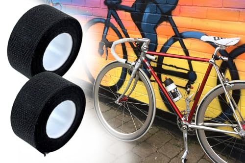 BISOMO 2X Fahrrad Lenkerband Textil Baumwolle 2 x 260cm Tressostar extra stark, selbstklebend Velox Roller MTB E-Bike, Gelb, Rot, Blau, Schwarz, Weiß (schwarz)