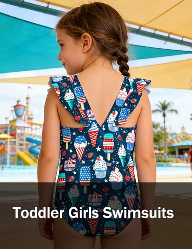 Image of RAISEVERN Baby Girls Swimsuit Ruffles Bathing Suits Cute Beach Sport Swimming Backless Summer One Piece Swimwear 2-7 Years