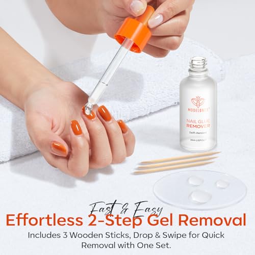 Image of modelones 30ml Nail Glue Remover for Press On Nails, Upgrade Clear Stick On Nails Remover for Acrylic Tips, Nail Polish Remover with Wood Stick