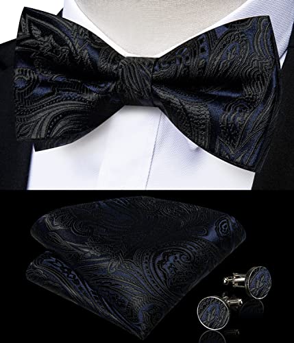 Image of DiBanGu Paisley Bow Tie and Supenders for Men Tuxedo Heavy Duty 6 Clips Suspender Adjustable Y-Shape Mens Trouser Braces