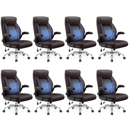 Image of BestGlory Executive Office Chair with Lumbar Support, Big and Tall Ergonomic Computer Desk Chair, Leather Comfy High Back Gaming Chair with Flip Up Arms & Rocking Function for Home Office, Coffee