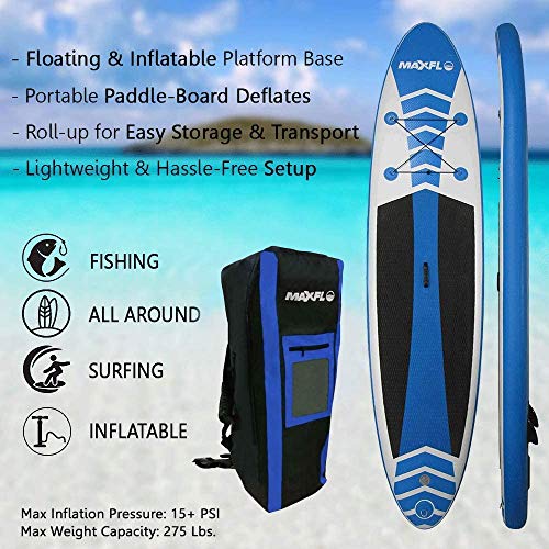 Inflatable Stand Up Paddle Board 10’6” Long 6” Thick | SUP Paddleboard Accessories Carry Backpack | Wide Stance, Bottom Fin Paddling Surf Control, Non-Slip Deck | Standing Boat Boards | Wood Paddle - Thumbnail 6