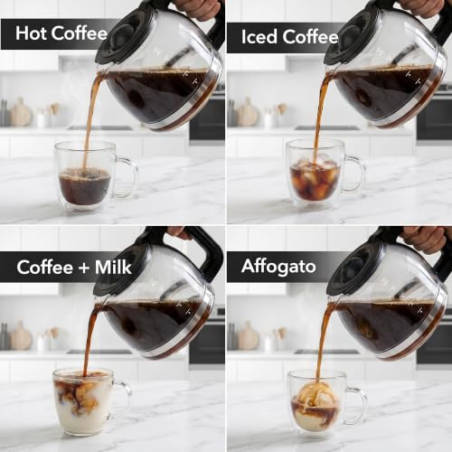 Image of OVENTE 12-Cup Drip Coffee Maker with Borosilicate Glass Carafe, One-Touch Operation Machine, Anti-Drip System, Reusable Filter and Clear View Water Level Gauge, Ideal for Home or Office, Black CM412B