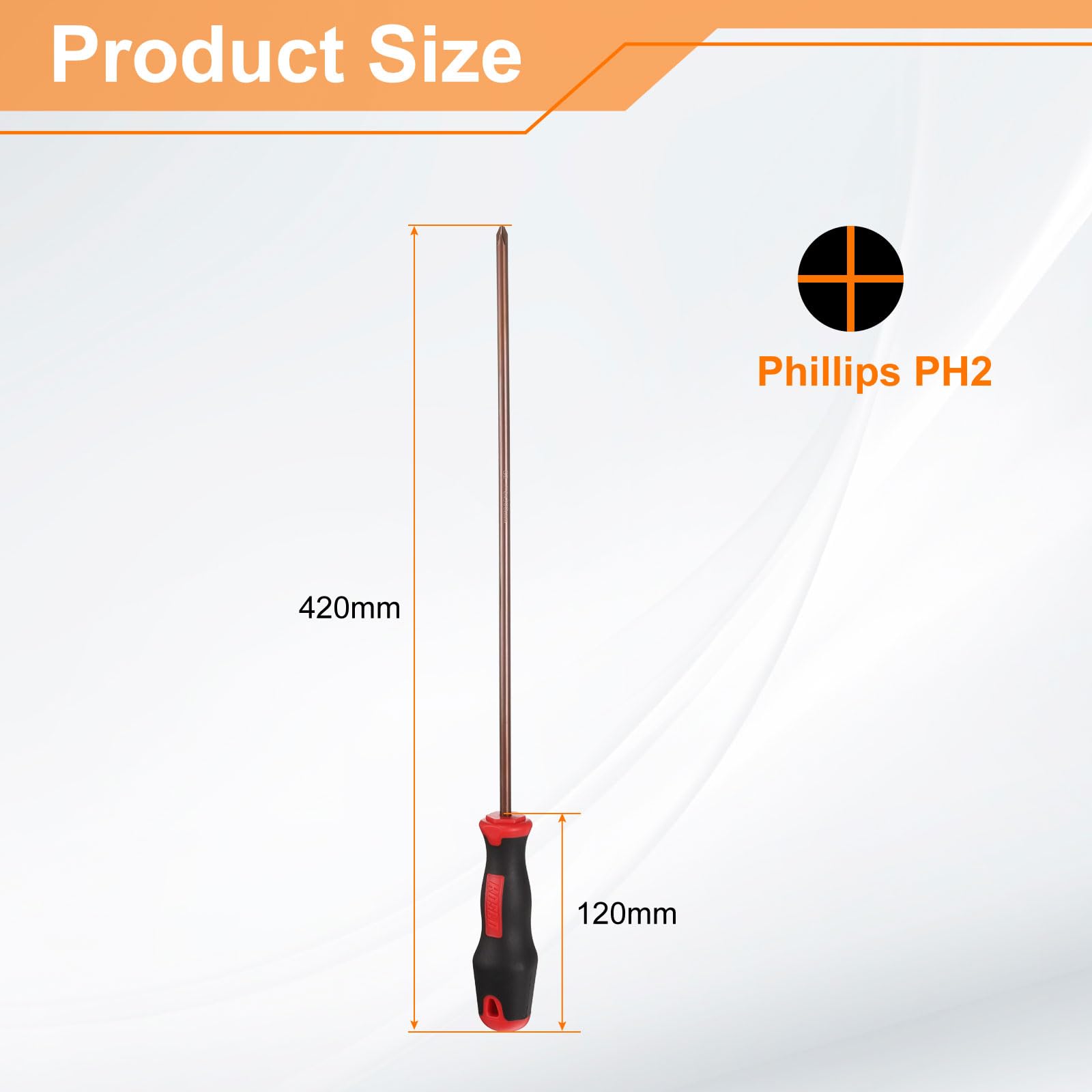 HARFINGTON 2 destornilladores Phillips PH2 #2 de 16.5 pulgadas, destornilladores magnéticos de 4.72 pulgadas, acero de aleación S2 tratado térmicamente con mango ergonómico para reparación de