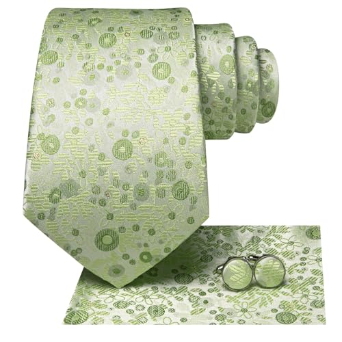 Image of Hi-Tie Silk Ties for Men Plaid Paisley Striped Necktie Pocket Square Cufflinks Set Formal Business