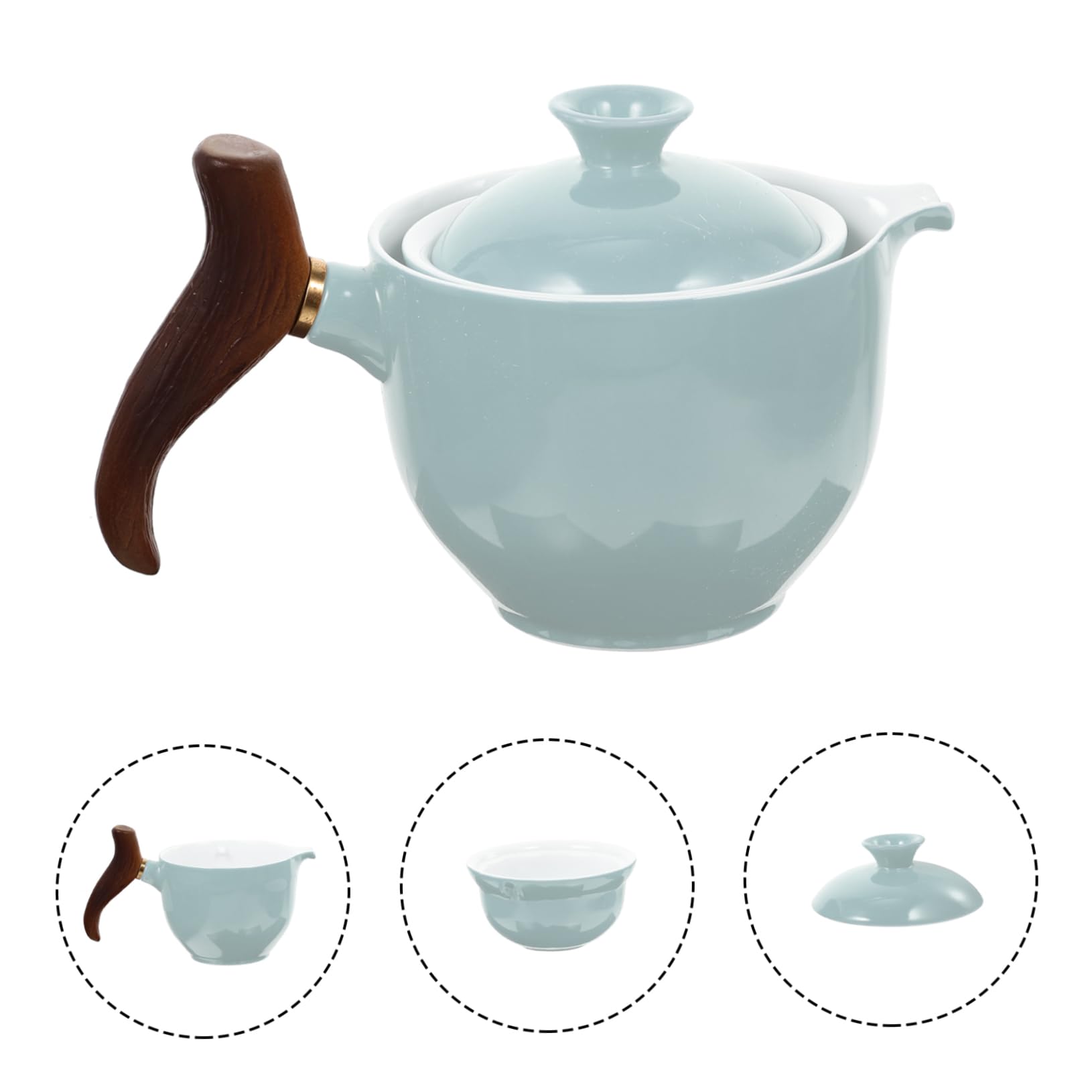 Tetera Portátil de Cerámica Mango Cómodo de Madera, Capacidad 300ml, Diseño Especial Fácil de Limpiar para Uso en Casa y Viaje