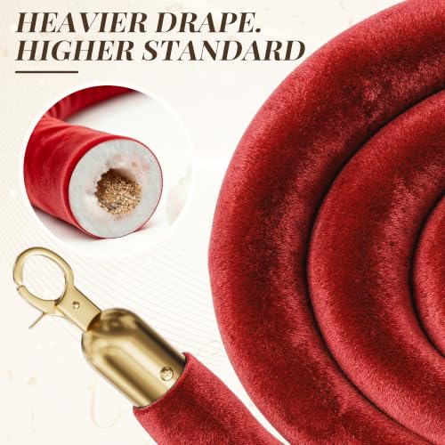 Image of 2PCS Red Velvet Stanchion Ropes 5 Ft Crowd Control Ropes Barrier with Gold Hooks for Party Supplies,Photobooth Accessories, Prom,Birthday,Business,Wedding, Museums