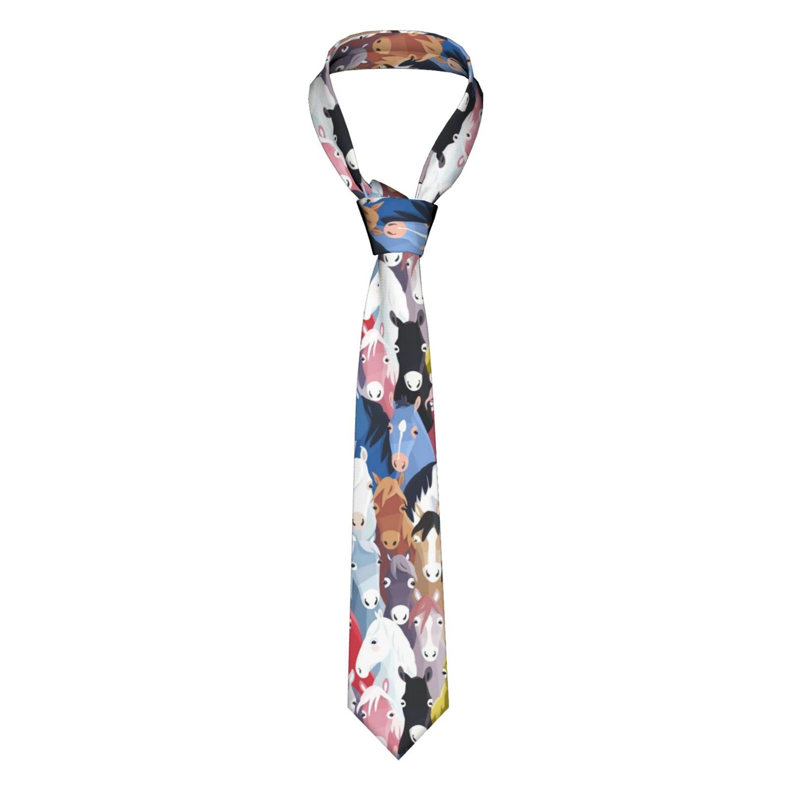 Kwqdozf Men's Colourful Cartoon Horses Ties Print Ties For Groom, Grooms Neckties Wedding Costume Accessories