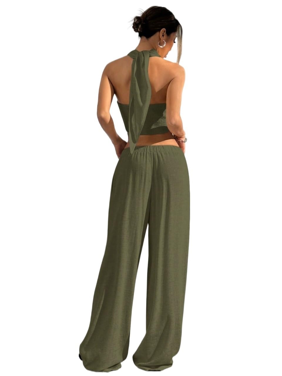 Lounge Sets for Women 2 Piece Solid Crossover Cropped Top And Pants 2 Piece Set Large