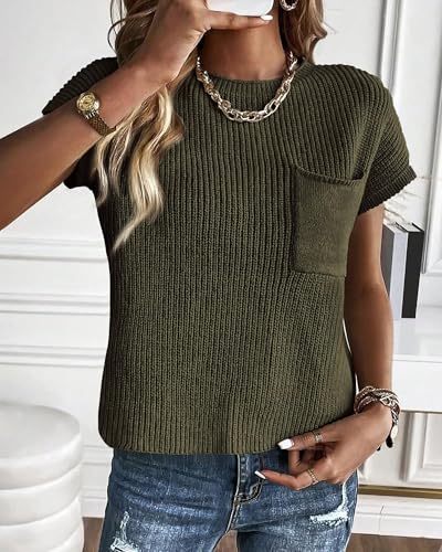 Image of KIRUNDO Summer Fall Short Sleeve Sweater for Women 2026 Casual Sweater Vest Cotton Knit Pullover Tank Tops Fashion Clothing