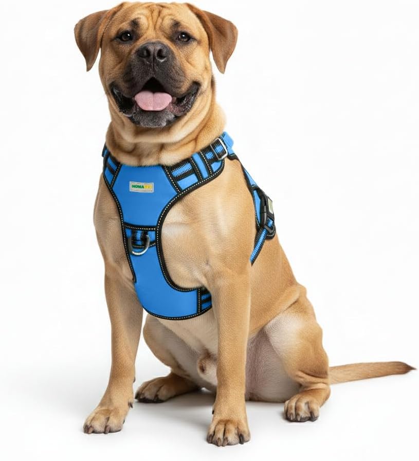 Homapet. Tactical Dog Harness with Dual Leash Attachment Points, Adjustable and Reflective Military Grade Dog Vest with Comfort Control Handle (Royal Blue, S)