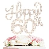 Happy 60th Birthday Decorations,60th Birthday Gold Rhinestone Cake Topper - Cheers to Sixty Years Old Bday Party Metal Sparkly Cake Centerpieces Sign.