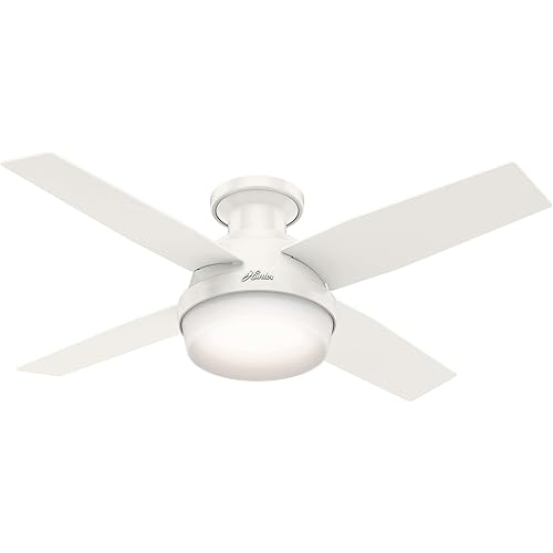 Hunter Fan Dempsey Low Profile Indoor Ceiling Fan with LED Light and Remote Control, Metal, Fresh White, 44 Inch