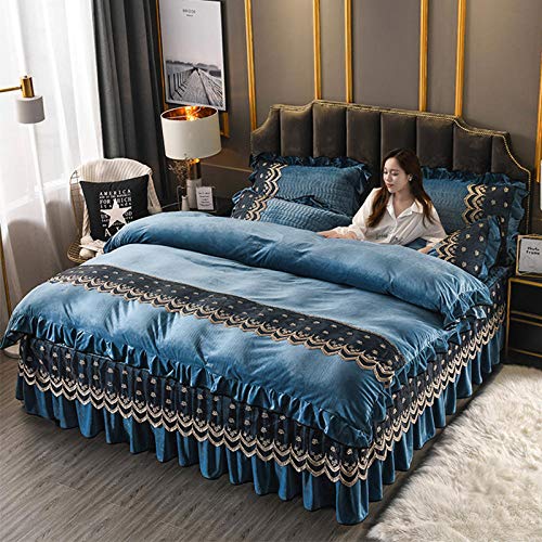Terciopelo Funda NóRdica Cama,Juego de cama de lana de invierno, funda nórdica para niña, ropa de cama de franela para el hogar, cama individual doble super extragrande, cama azul marino de 2.2 m