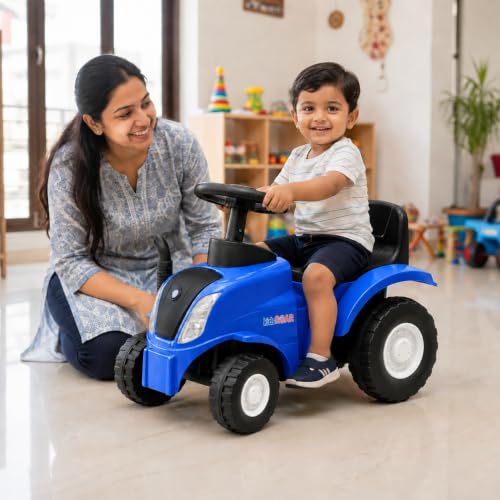 Image of kidsROAR Push Ride On Car for Kids 1-5 Years | Baby Push Car with Music, 3D Lights & Backrest | Premium Ride On Toy Supports Up to 35kg (Tractor, Blue)