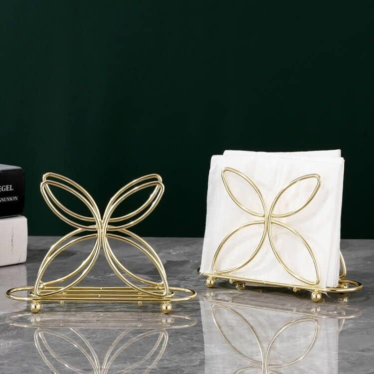 Miniatura 5 de Servilleteros para mesa, juego de 2 servilleteros dorados, dispensador de pañuelos independiente de metal con diseño de mariposa, organizador de
