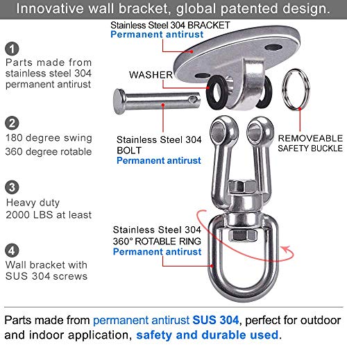 Seleware Swing Hangers Permanent Antirust Sus304 Stainless Steel Heavy Duty 360° Swivel Swing Set Brackets, 2000 Lb Capacity Playground Porch Swing Set Chair Yoga Hammock Rope Tire Pod (2 Pack) #TOP5