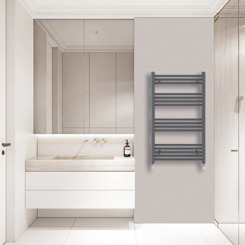 Warmehaus Straight Heated Towel Rail Radiator Ladder Anthracite Grey 1000x600mm Central Heating Radiators for Bathroom Kitchen