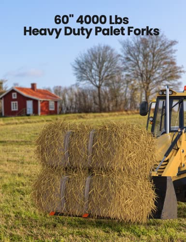 Garvee 60" Clamp on Pallet Forks, 4000LBS Heavy Duty Quick Attach Bucket Fork with Adjustable Stabilizer Bar for Tractor Loader Skid Steer,Black