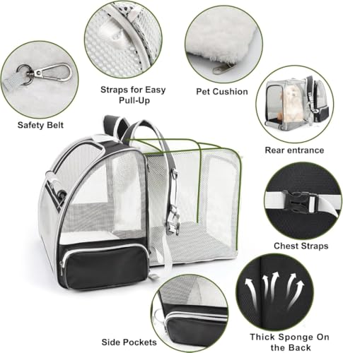 Image of Cat Backpack Carrier, Breathable Cat Carrier Pet Backpack for Kitty Small Dog Up to 15Lbs, Transparent & Foldable Pet Carrier for Travel Hiking (Expendable Black)