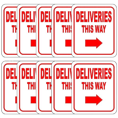 Image of CVANU Deliveries This Way Warning Safety Self-Adhesive Waterproof PVC Vinyl Sign Sticker Size (11.7inchX8.3inch) Pack of 10