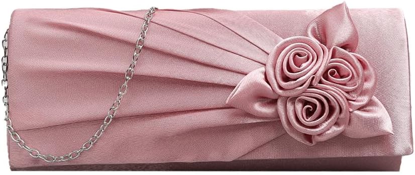Pleated Satin Floral Evening Purse for Women Chic Soft Handbag Fit for Wedding Dress Ball Gown Formal Dress