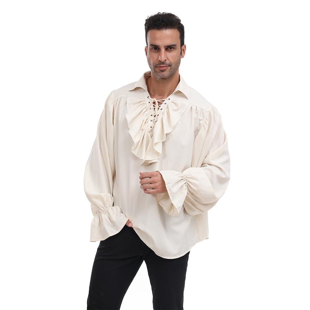 EraSpooky Chemises de pirate à volants pour hommes Vampire Renaissance Steampunk Chemise gothique victorienne Costume de Cosplay médiéval