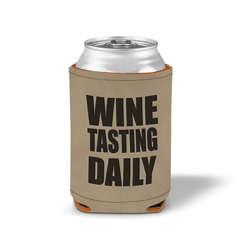 Style In Print Leatherette Beer Cuzzi Can Sleeve Wine Tasting Daily Food & Beverage Wine Engraved Can Cover Beverage Cooler Khaki, LKOOZ_KWIN202_K