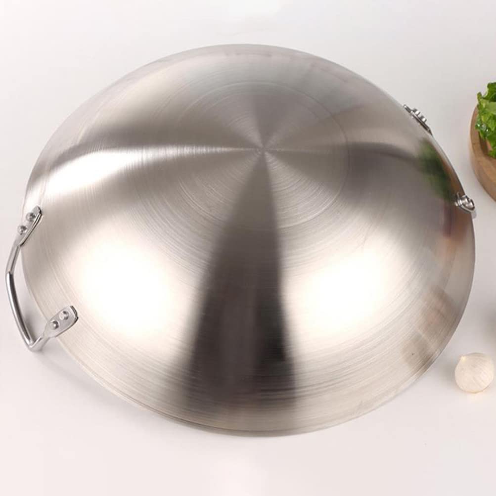 STOBOK Sartén wok de 28 cm, doble asa, wok de acero inoxidable, sartén de gran capacidad, sartén de fondo redondo, sartén multiusos para cocinas de gas, sartén eléctrica