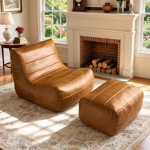 Leather Bean Bag with Ottoman