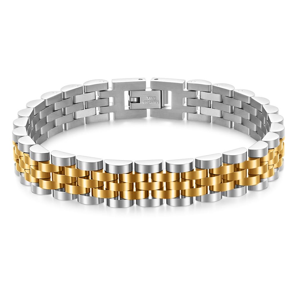 MYNENEY 10mm mens stainless steel bracelet Watch link chain bracelet for men Silver/Gold/Black-7.48/7.68/8.27 Inch Length Classic men Jewelry